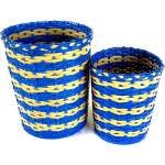 Paperus Handmade Eco-friendly Set of Small & Large Blue & Beige Waste Basket, Dustbin