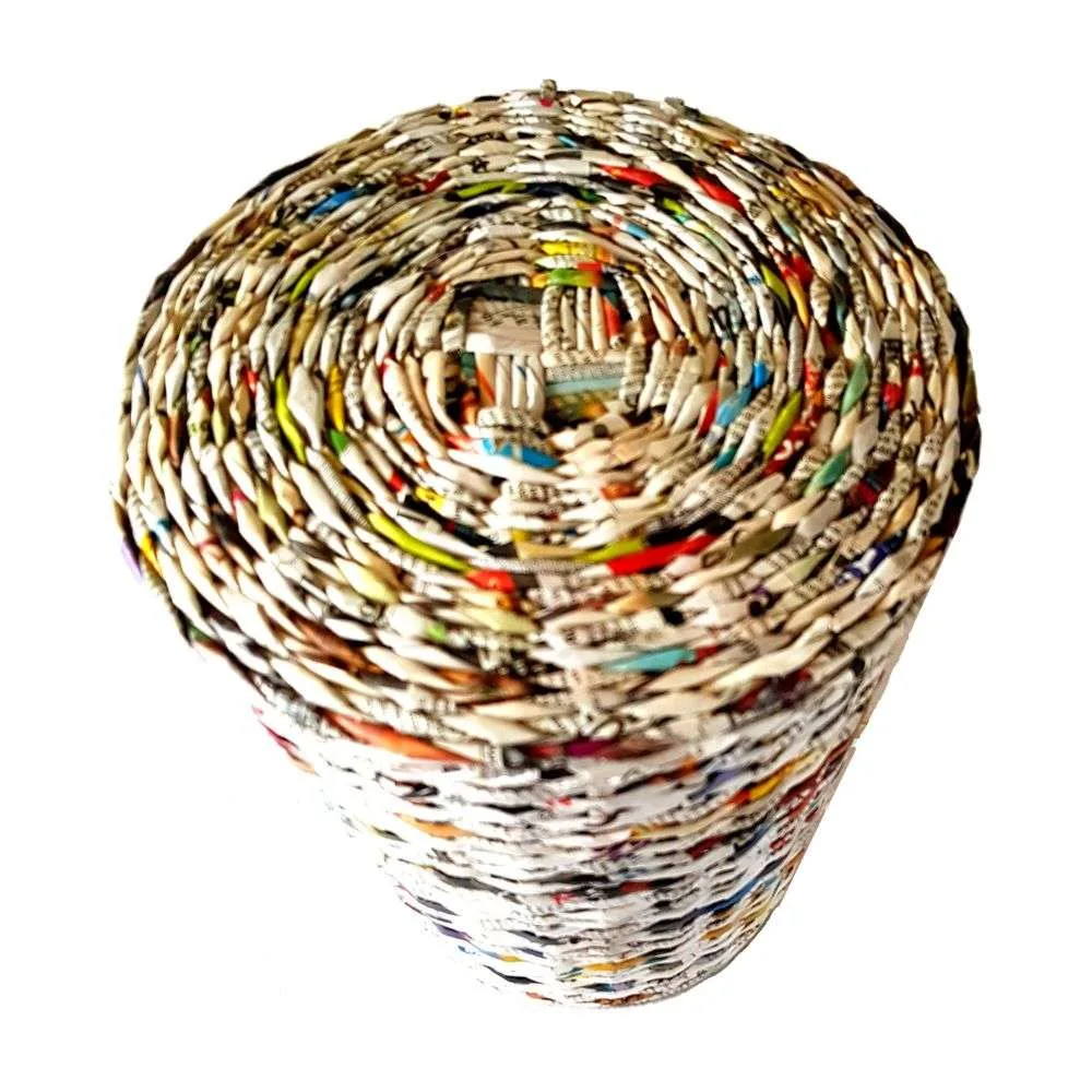 Natural Waste Basket01 Paperus Handmade Eco-friendly Natural Large Waste Basket with Fixed Lid, Dustbin - Image 1