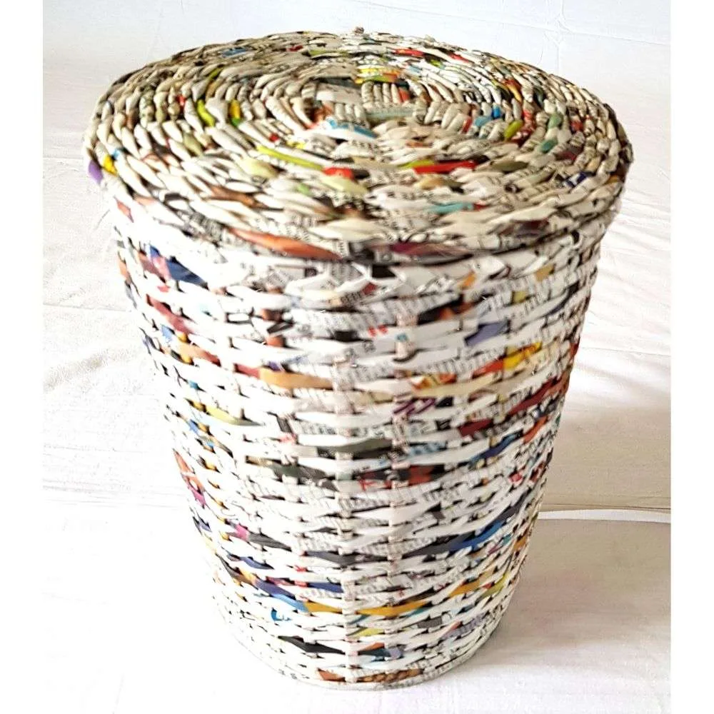 Paperus Handmade Eco-friendly Natural Large Waste Basket with Fixed Lid, Dustbin - Image 2