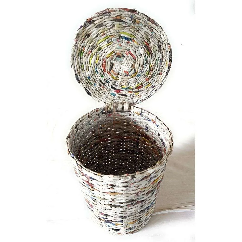 Paperus Handmade Eco-friendly Natural Large Waste Basket with Fixed Lid, Dustbin - Image 6