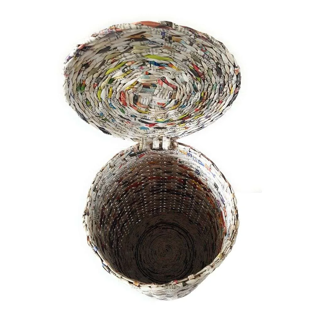 Paperus Handmade Eco-friendly Natural Large Waste Basket with Fixed Lid, Dustbin - Image 5