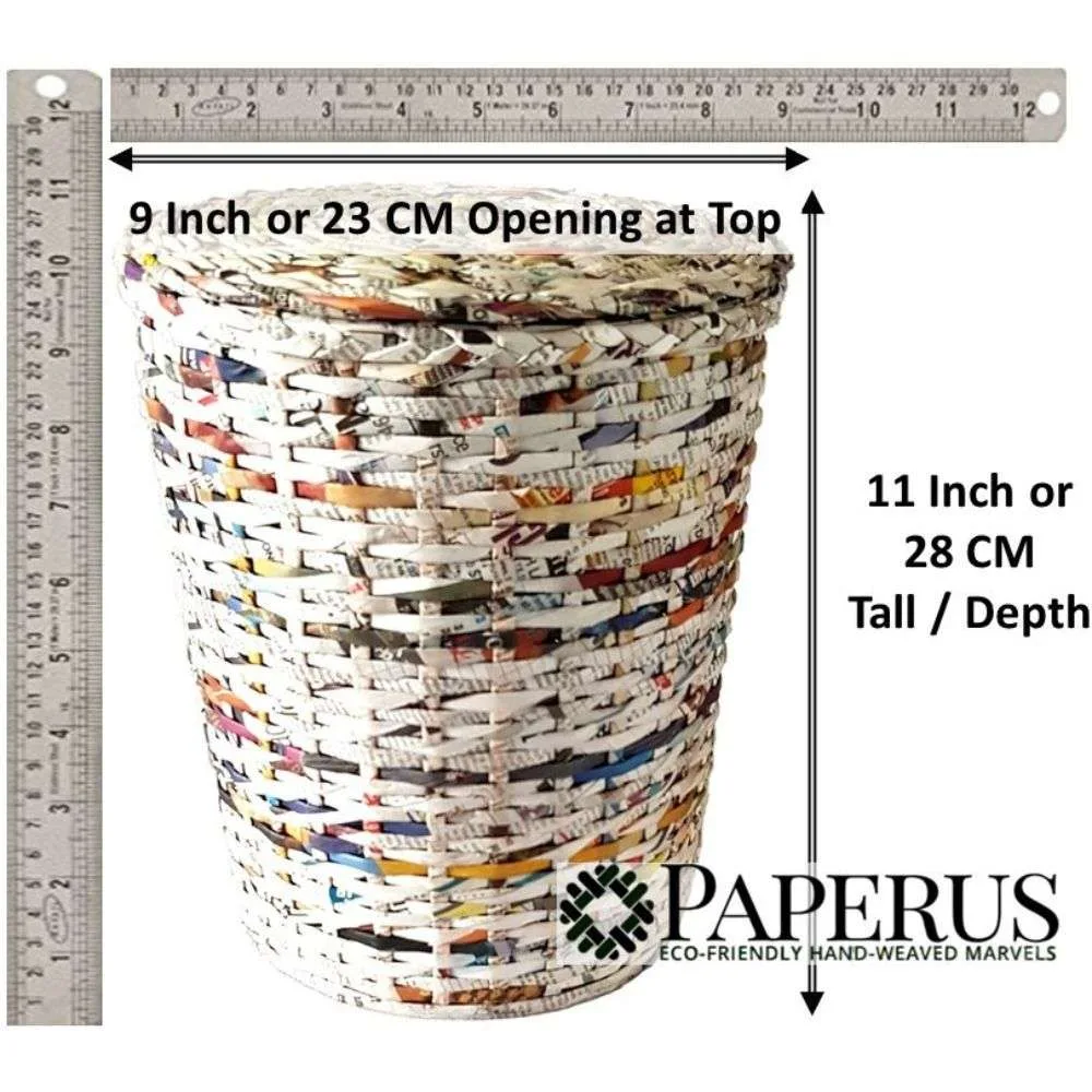 Paperus Handmade Eco-friendly Natural Large Waste Basket with Fixed Lid, Dustbin - Image 4