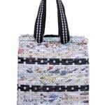 Paperus Small Lunch Bag Hand Bag Shopping Bag Natural With Black Stripes and Flaps