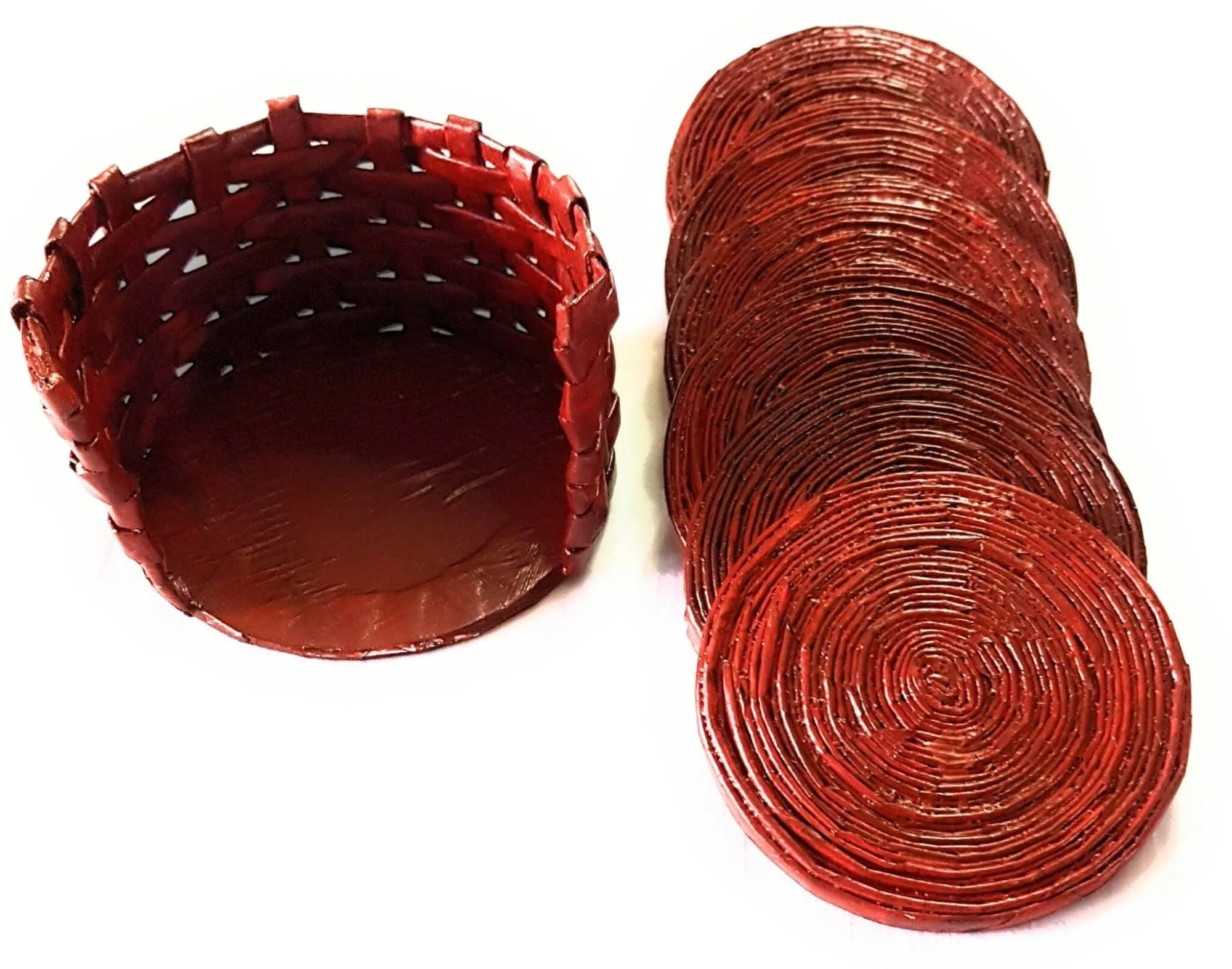 Paperus Set of 6 Coasters with Holder, Eco- friendly, Handmade of Paper ropes - Image 3