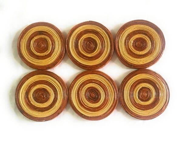 Paperus, Set of 6 Coasters, Beige & Brown, Eco- friendly, Handmade of Paper ropes