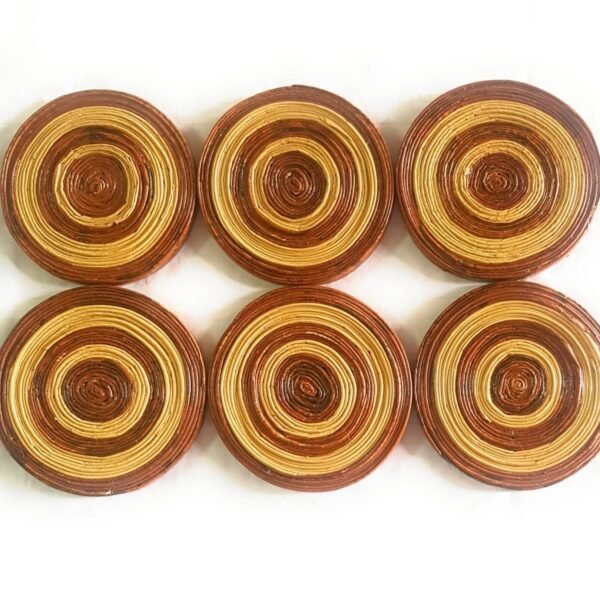 Paperus, Set of 6 Coasters, Beige & Brown, Eco- friendly, Handmade of Paper ropes