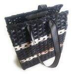 Paperus Small Lunch Bag Handbag Carry Bag Shopping Bag Black With Natural Stripes and Flaps