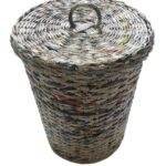 Paperus Handmade Eco-friendly Natural Large Waste Basket with Lid, Dustbin