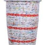 Paperus Natural Laundry Basket with LID with Red Stripes 35 Liters, 17 Inch Tall