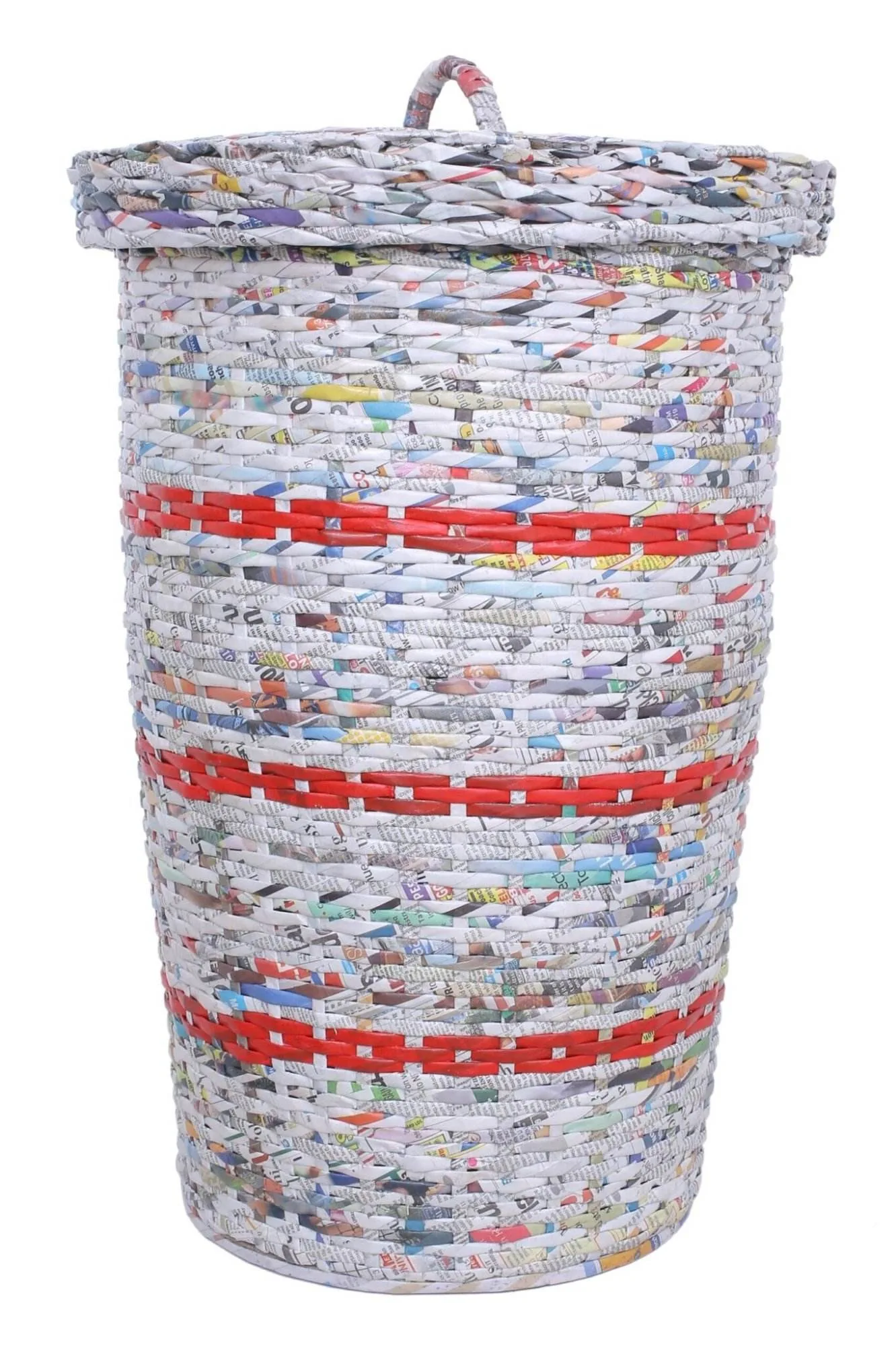 Paperus Natural Laundry Basket with LID with Red Stripes 35 Liters, 17 Inch Tall - Image 1