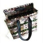Paperus Small Lunch Bag Handbag Carry Bag Shopping Bag Natural with Green Stripes