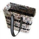 Paperus Small Lunch Bag Handbag Carry Bag Shopping Bag Natural with Black Stripes