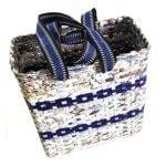 Paperus Small Lunch Bag Handbag Carry Bag Shopping Bag Natural with Blue Stripes