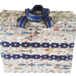 Paperus Natural With Blue Stripes Large Lunch Bag for Office Tiffin cum Picnic Basket With a Lid