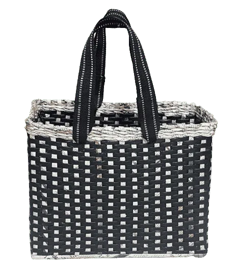 Paperus Black Check Large Lunch Bag for Office Tiffin Basket Picnic Basket Travel Bag