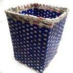 Paperus Handmade Eco-friendly Trapezoid Blue Check Waste Basket, Dustbin