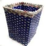 Paperus Handmade Eco-friendly Trapezoid Blue Check Waste Basket, Dustbin