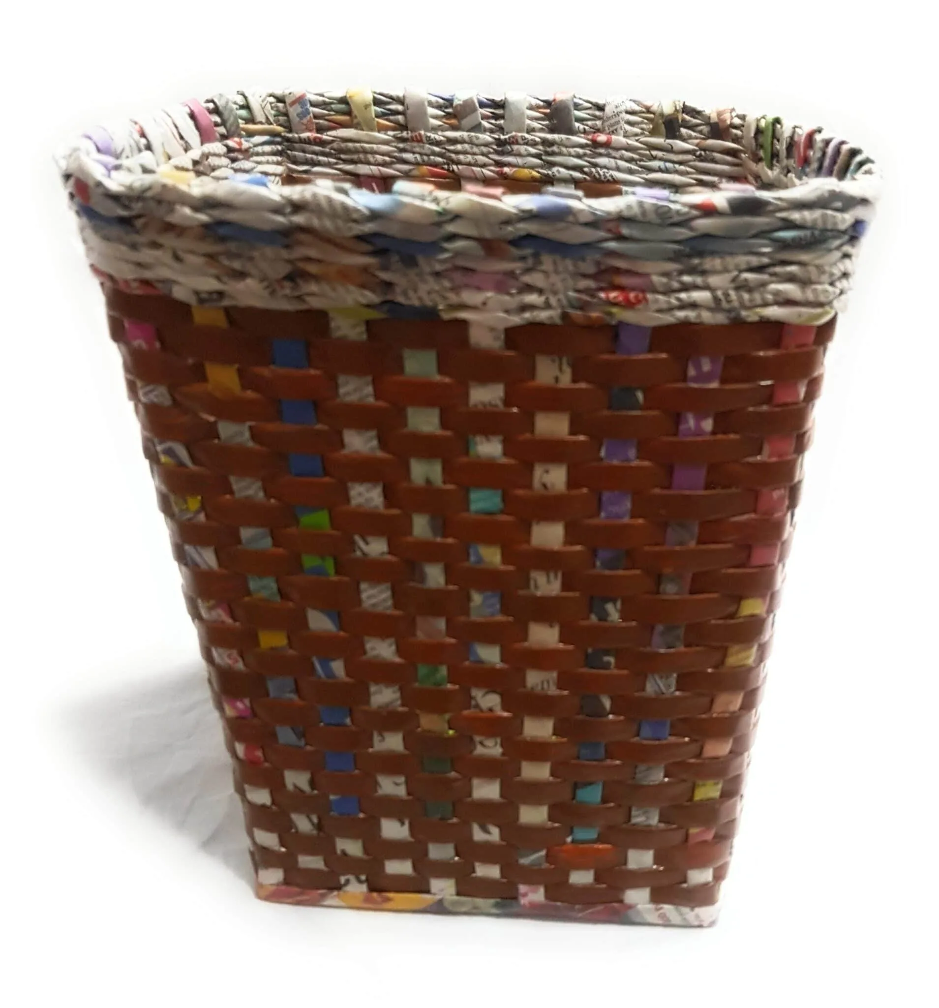 Paperus Handmade Eco-friendly Trapezoid Brown Check Waste Basket, Dustbin - Image 5