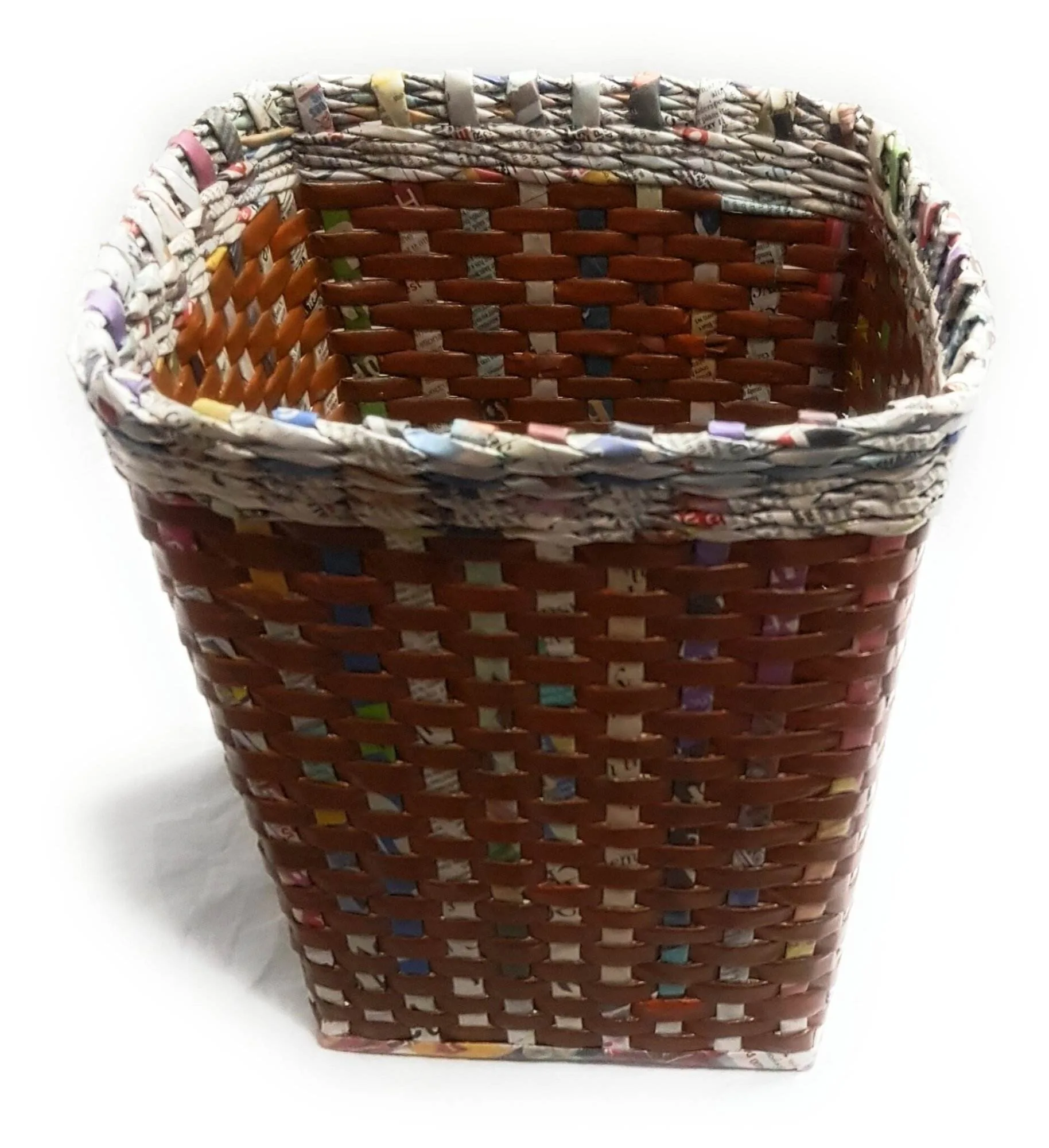 Paperus Handmade Eco-friendly Trapezoid Brown Check Waste Basket, Dustbin - Image 4