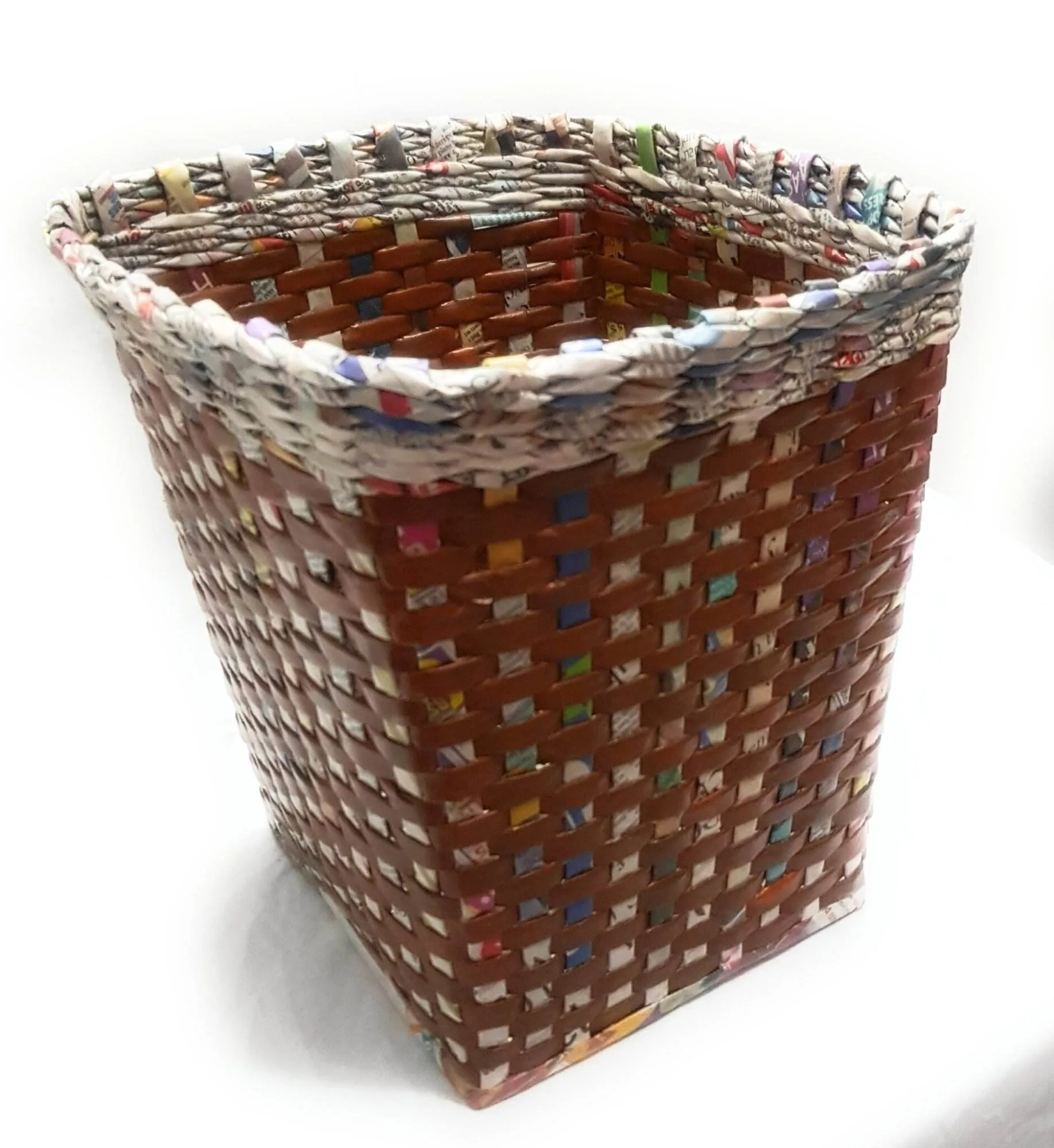 Paperus Handmade Eco-friendly Trapezoid Brown Check Waste Basket, Dustbin - Image 3