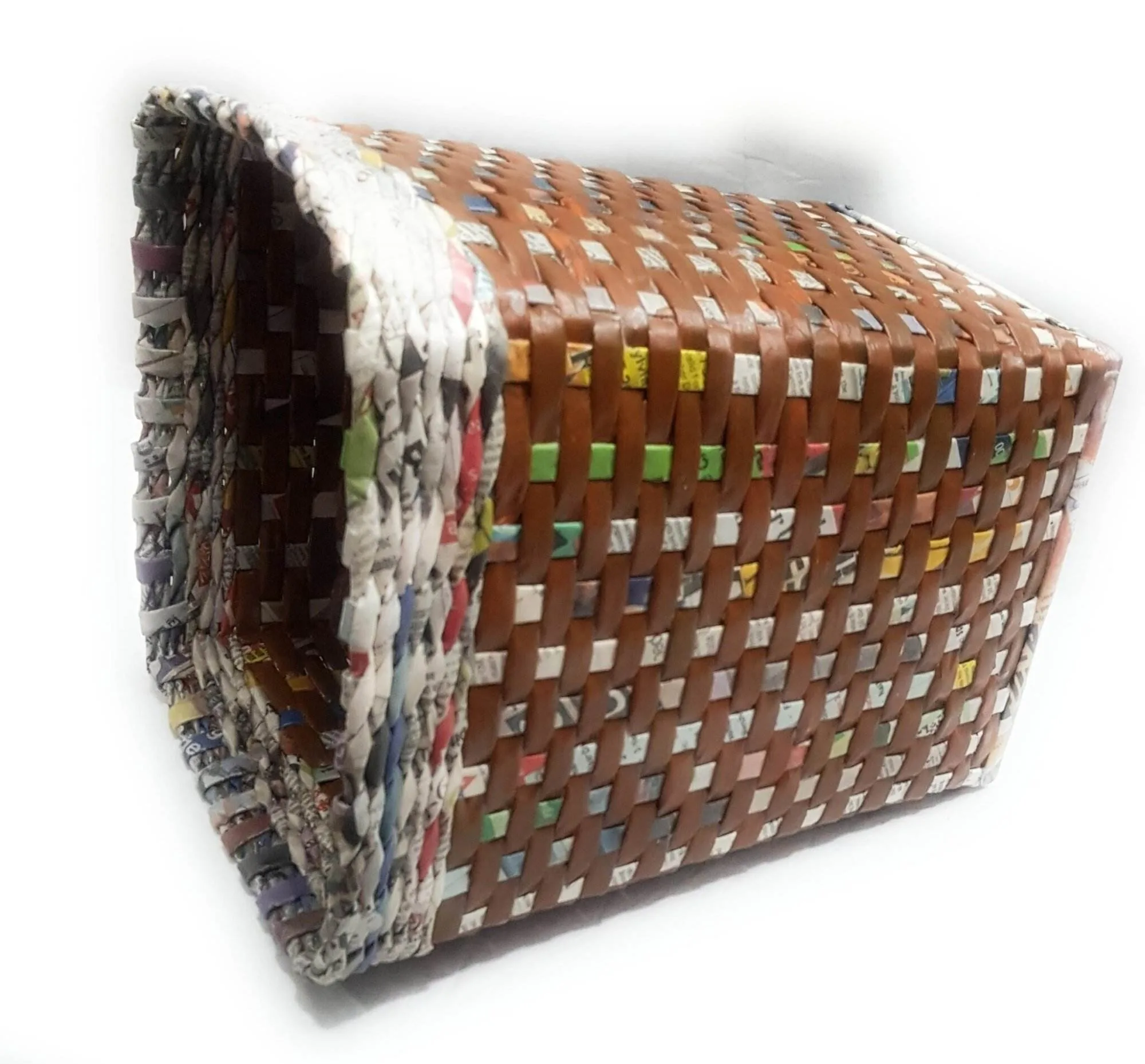 Paperus Handmade Eco-friendly Trapezoid Brown Check Waste Basket, Dustbin - Image 6