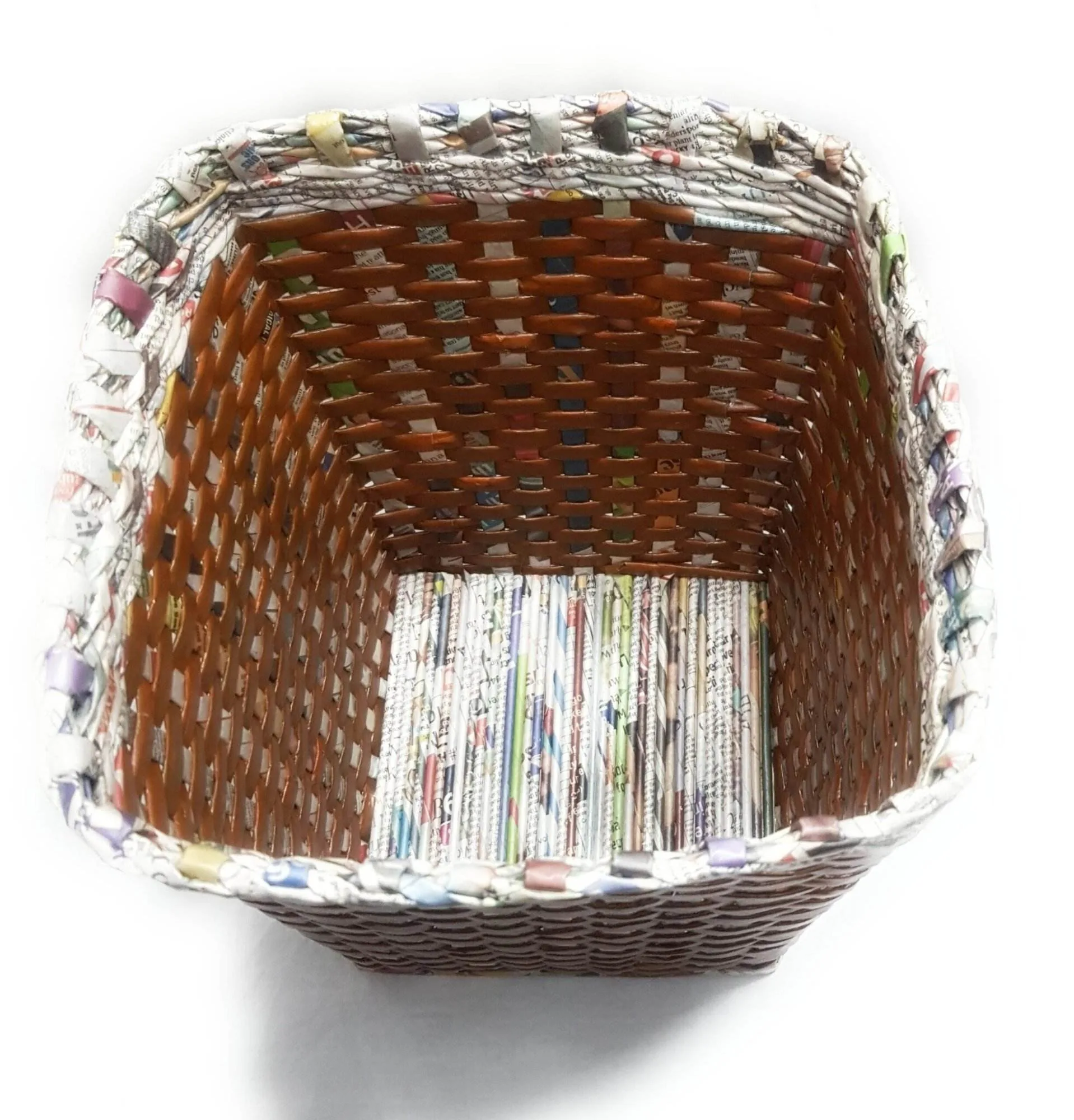 Paperus Handmade Eco-friendly Trapezoid Brown Check Waste Basket, Dustbin - Image 2