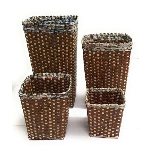 Paperus Set of 4 Brown Check, Multi Purpose Storage Baskets, 21, 17, 11 and 8 Inch Tall