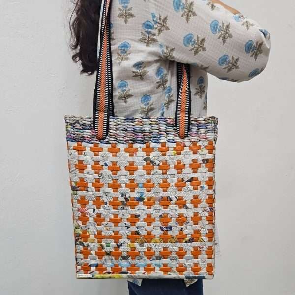 Paperus, Tote Bag, Shoulder Bag, Natural With Orange Plus