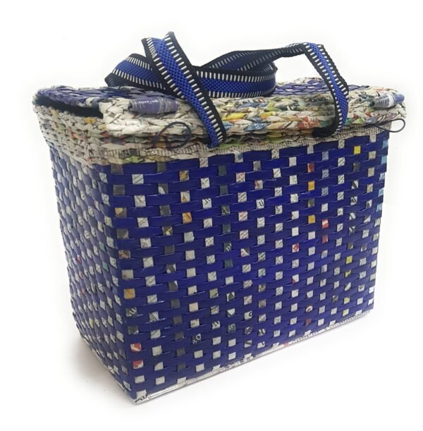 Paperus Blue Check, Large Lunch Bag for Office with Lid, Picnic Basket, Tiffin Basket, Travel Bag