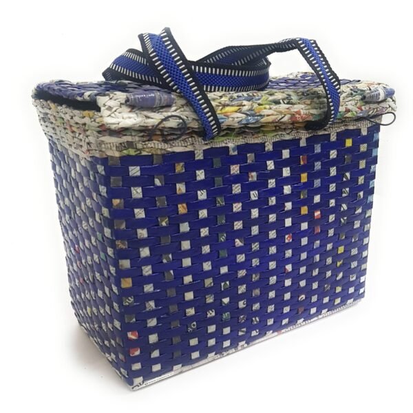 Paperus Blue Check Large Lunch Bag for Office with Lid Picnic Basket Tiffin Basket Travel Bag