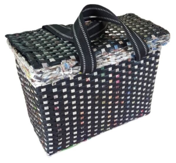 Paperus Black Check Large Lunch Bag for Office with Lid, Picnic Basket, Tiffin Basket, Travel Bag